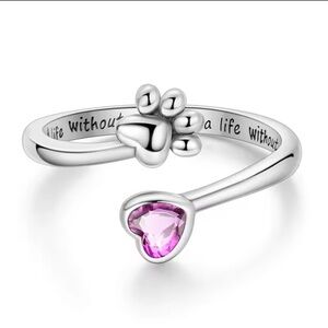 NEW! 925 Silver Paw & Heart Ring • Pet Lover Gift • “Life Without Paws” 🐾 B1-70